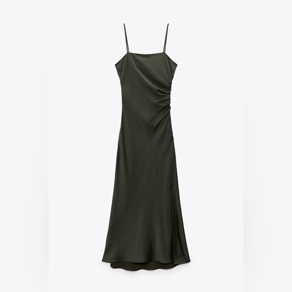 Zara Satin Olive Green Dress